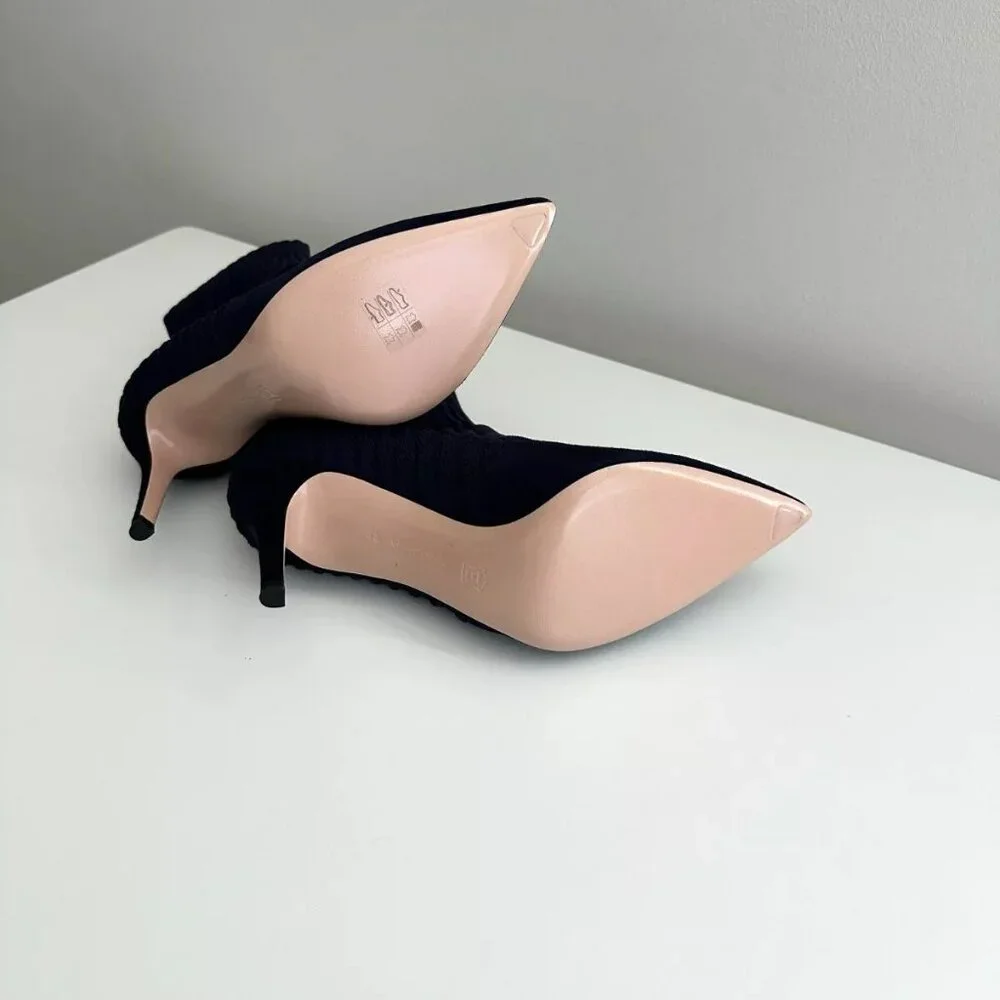 Women's NEW GIANVITO ROSSI Navy Suede Stretch Ribbed Ankle Booties Size 8.5